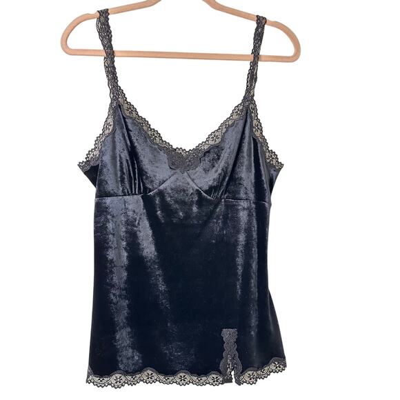 Lg Y2k Express Black Velvet Cami Babydoll Lace Glam Luxe Goth Feminine Romantic - Picture 1 of 6